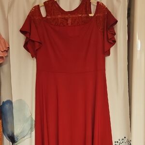 Elegant Red Lace Sleeve Dress